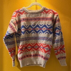 Ralph Lauren Red and Blue Patterned Crewneck Sweater